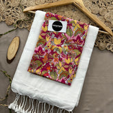 White Handloom Khadi Cotton Saree With Designer Print Blouse